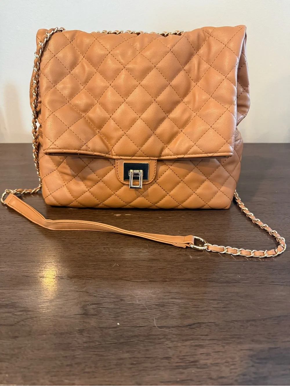 Quilted Chain Strap Shoulder Bag - Tan